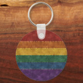 Porte-clés Dénim Texté sans joint LGBTQ Pride Arc en ciel dra (Recto)