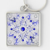 Porte-clés Dentelle en céramique Bleu de Grèce & flocon de ne (Devant)