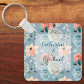 Porte-clés Dentelle florale bleu foncé | Calligraphie décorat (Recto)
