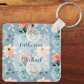 Porte-clés Dentelle florale bleu foncé | Calligraphie décorat (Verso)