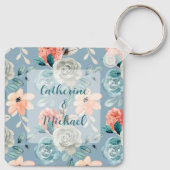 Porte-clés Dentelle florale bleu foncé | Calligraphie décorat (Dos)