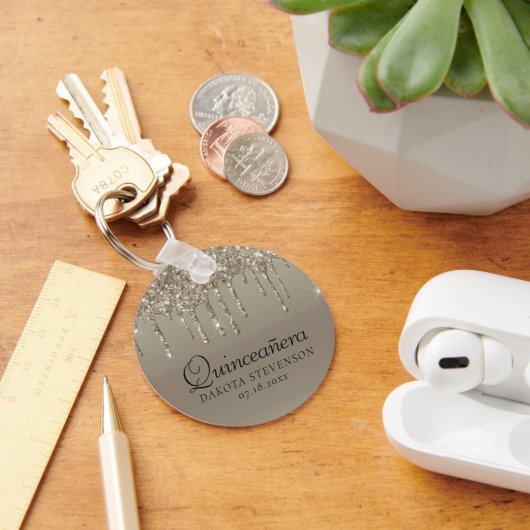 Porte-clés Dérive d'or métallique | Elégante Quinceanera Cham (Bureau)