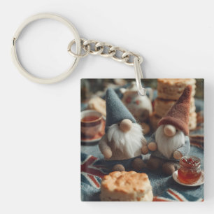 Porte-clés Des Gnomes Patriotiques Appréciant Le Thé Anglais