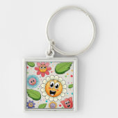 Porte-clés Design arrière - plan transparent avec fleurs colo (Devant)