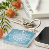 Porte-clés Design boho bleu et turquoise moderne (Devant Droit)