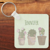 Porte-clés Design d'aquarelle Cactus Trio souriant (Recto)
