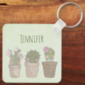Porte-clés Design d'aquarelle Cactus Trio souriant (Verso)