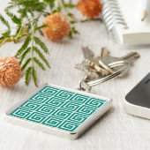 Porte-clés Design de clé grecque - aspect émaillé turquoise e (Côté)