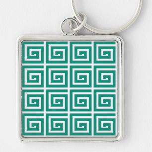 Porte-clés Design de clé grecque - aspect émaillé turquoise e