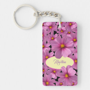 Porte-clés Design de fleurs de cosmos pourpre sur un Arrière