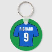 Porte-clés Design de maillot de football en bleu. (Verso)
