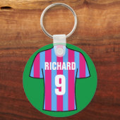 Porte-clés Design de maillot de football en claret et bleu. p (Verso)