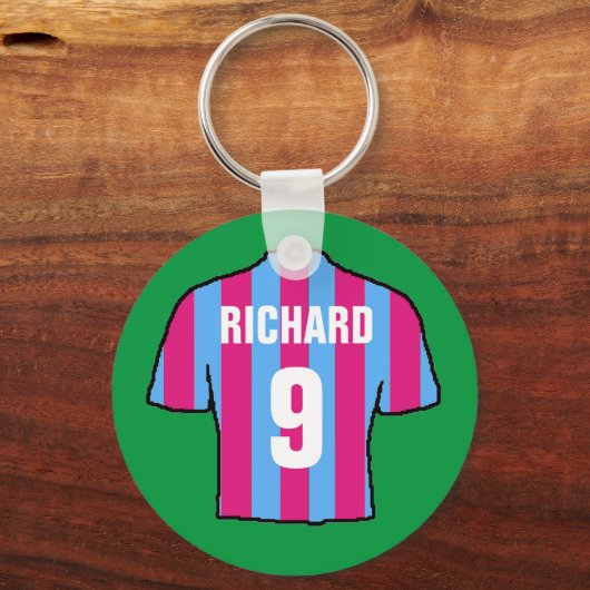 Porte-clés Design de maillot de football en clarette et bleu. (Verso)