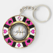 Porte-clés Design de puces de poker en or et rose - Monogramm (Dos)