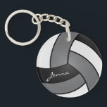 Porte-clés Design de volley-ball gris, blanc et noir<br><div class="desc">Porte - clé de volley-ball gris, noir et blanc prêt à vous personnaliser. Vous pouvez le personnaliser avec votre nom d'autographe. Beaucoup de couleurs sont disponibles... si vous ne trouvez pas votre couleur, contactez-moi pour obtenir de l'aide. Remarque : Toutes les zones de modèle n'ont pas besoin d'être modifiées. 📌...</div>