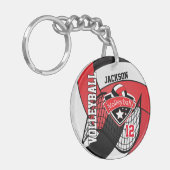 Porte-clés Design de volley-ball rouge, noir et blanc (Devant gauche)