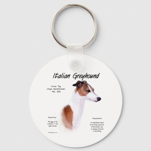 Porte-clés Design d'histoire Greyhound italien (Recto)