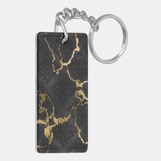 Porte-clés Design élégant en diamants noir et or (Dos gauche)