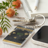 Porte-clés Design élégant en diamants noir et or (Devant droit)