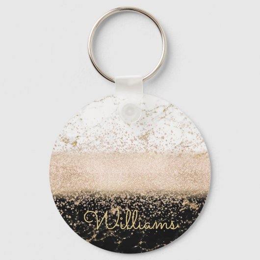 Porte-clés Design élégant en marbre de confetti rose en or (Recto)