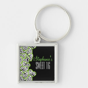 Porte-clés Design élégant Green Sweet 16 Zebra Heart Design N