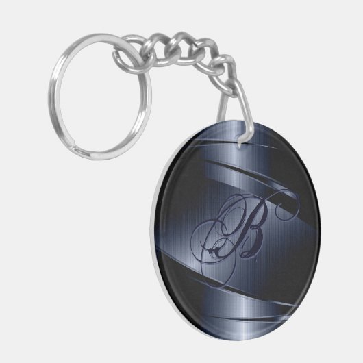 Porte-clés Design en métal bleu, look en acier inoxydable (Devant gauche)