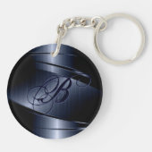 Porte-clés Design en métal bleu, look en acier inoxydable (Dos)