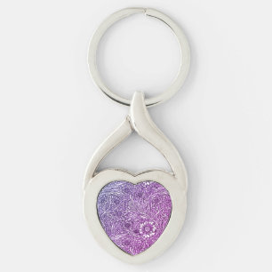 Porte-clés Design floral complexe dans les tons violets et bl
