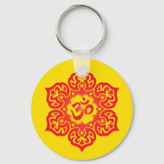 Porte-clés Design floral rouge et jaune Aum (Recto)