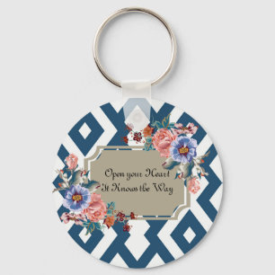Porte-clés Design géométrique bleu/blanc Porte - clé floral