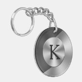 Porte-clés Design géométrique noir et faux argenté (Devant gauche)