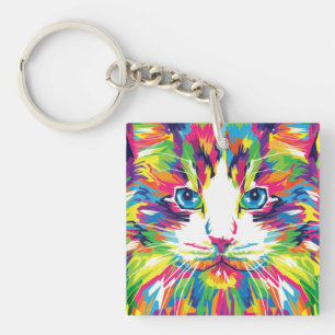 Porte-clés Design Géométrique Prismatique Visage de Chat-3245