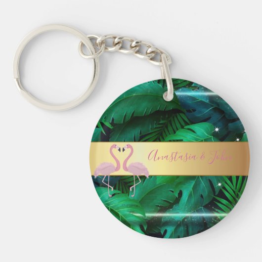 Porte-clés Design moderne, Feuilles Tropical Palm, Rose (Devant)