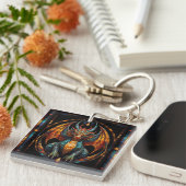 Porte-clés Design Mosaïque en verre de dragon mignon (Devant Droit)