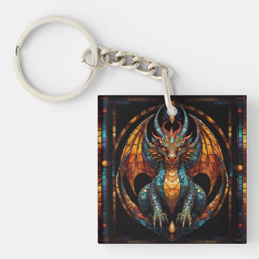 Porte-clés Design Mosaïque en verre de dragon mignon (Devant)