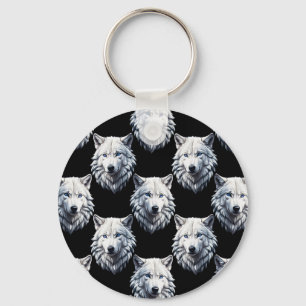 Porte-clés Design Motif de tête de loup blanc
