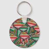 Porte-clés Design Motif rétro rouge vert rayé (Recto)