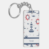 Porte-clés Design nautique bleu, blanc et rouge (Devant gauche)