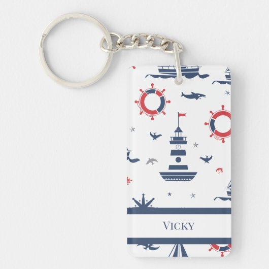 Porte-clés Design nautique bleu, blanc et rouge (Devant)