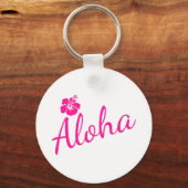 Porte-clés Design original en texte rose ALOHA et fleur (Recto)