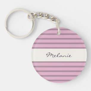 Porte-clés Design rayé rose et mauve Acrylique personnalisée