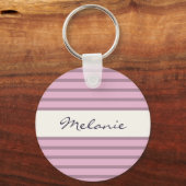 Porte-clés Design rayé rose et mauve Personnalisé (Recto)
