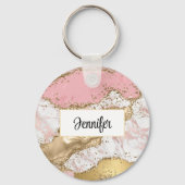 Porte-clés Design Rose de luxe en marbre rose or (Recto)