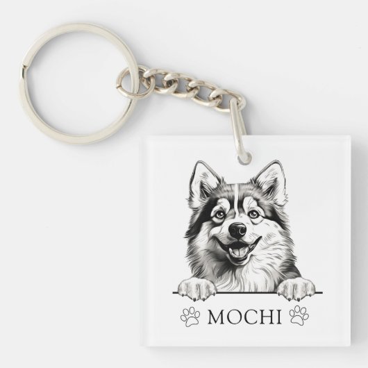 Porte-clés Dessin à la main de Chien Pomsky personnalisé (Devant)