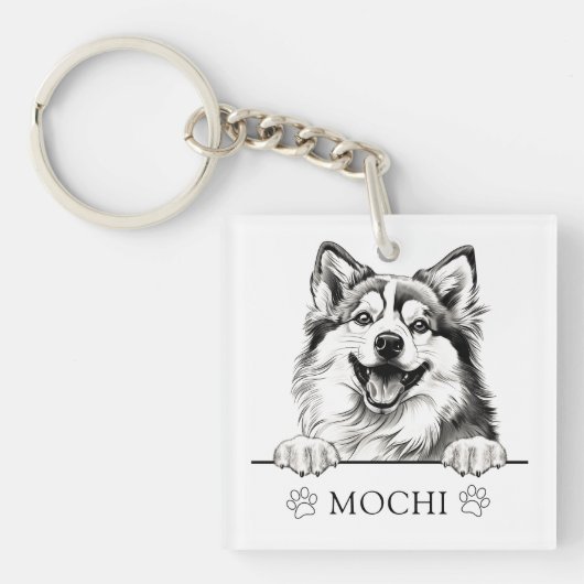 Porte-clés Dessin à la main de Chien Pomsky personnalisé (Devant)