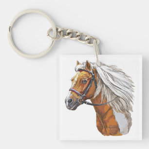 Porte-clés Dessin à la main portrait de cheval Pinto