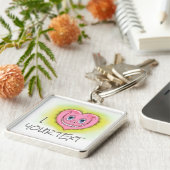 Porte-clés Dessin à la main souriant mignon rose I coeur (Côté)