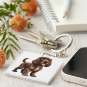 Porte-clés Dessin animé amical Field Spaniel brun (Devant Droit)