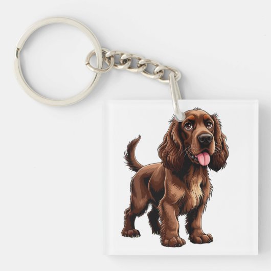 Porte-clés Dessin animé amical Field Spaniel brun (Devant)
