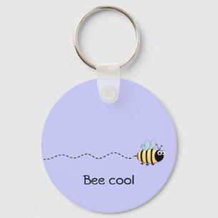 Porte-clés dessin animé d'abeille mignonne cool pun violet